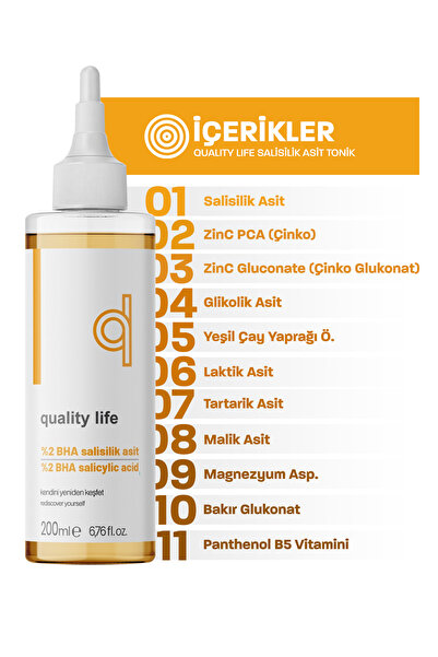 Quality Life Salisilik Asit Tonik - Gözenek Sıkılaştırıcı Sivilce ve Akne Karşıtı Siyah Nokta Temizleme - AHA BHA