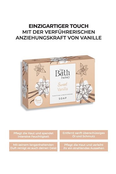 THE BATH FACTORY Feuchtigkeitsspendende Hand-Gesichts- und Körperseife mit Vanille