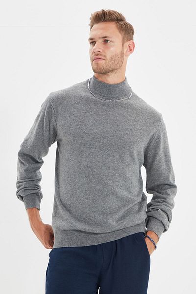 Trendyol Collection Сірий тонкий светр з водолазкою з напівпрозорим вирізом TMNAW21KZ1595