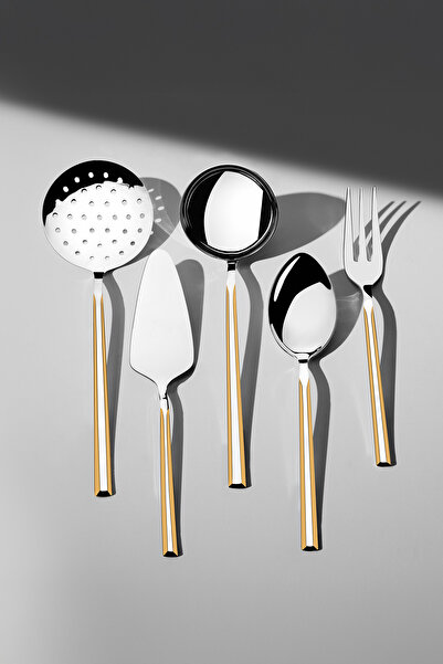 Nehir Milano Altın Saten 12 Kişilik 89 Parça Deri Kutulu Çatal Kaşık Bıçak Takımı