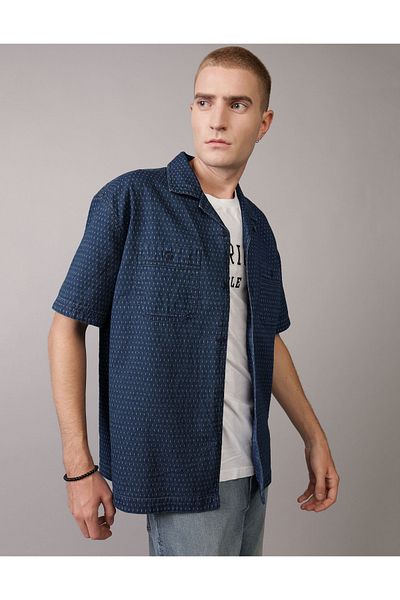 AMERICAN EAGLE AE Button-Up Poolside قميص أزرق ثلجي U-2154-6331