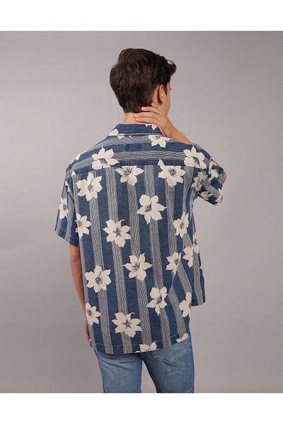 AMERICAN EAGLE قميص حمام سباحة بأزرار مطبوع من AE U-2154-6330