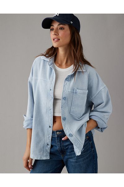 AMERICAN EAGLE AE Oversized Knit Button-Up Shirt