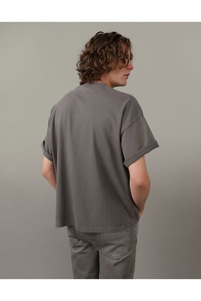 AMERICAN EAGLE Ae Gray Oversized Logo T-Shirt - U-0181-3902