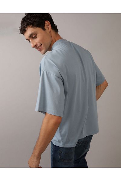AMERICAN EAGLE AE Heavyweight Oversized Pocket T-Shirt Blue Path U-1164-3766