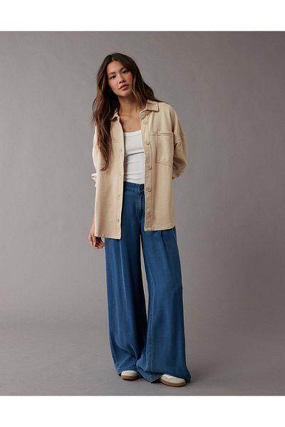 AMERICAN EAGLE AE Oversized Knit Button-Up Shirt