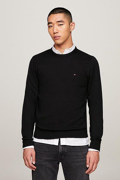 Tommy Hilfiger Men's Brand Logo Cotton Black Sweater Suitable for Daily Use Mw0mw28046-bds