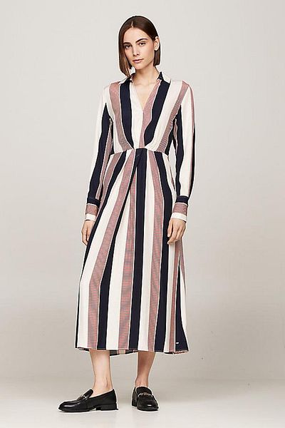 Tommy Hilfiger TH Global STP – Drapiertes Midi-Hemdkleid