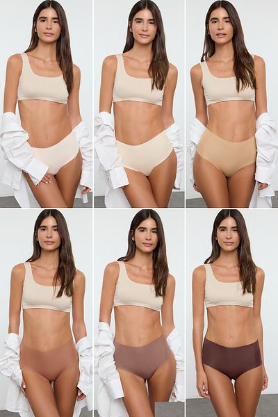 Trendyol Collection Braunes, lasergeschnittenes 6-teiliges Höschen THMAW25KU00038