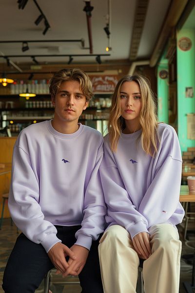 Trendyol Collection Φούτερ με φλις λιλά κέντημα δεινοσαύρων - Crew Neck, Oversize Cut TMNAW24SW00064