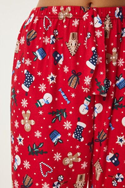 Happiness İstanbul Piros-fehér mintás puha női kötött pizsama alsó - CE00089