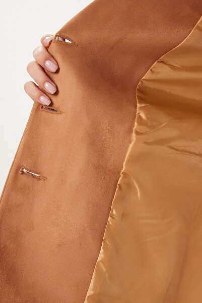 Happiness İstanbul Dámska bunda Camel Premium Suede Blazer Fn03443