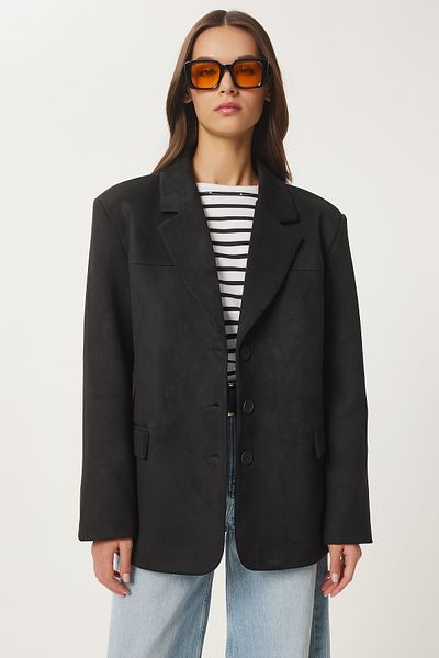 Happiness İstanbul Women's Black Premium Suede Blazer Jacket Fn03443