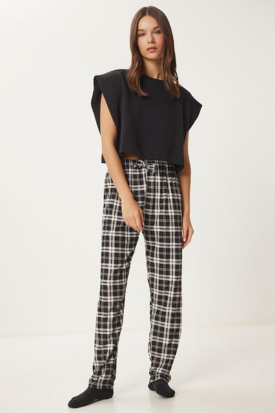 Happiness İstanbul Pantaloni de pijama moale cu model alb-negru pentru femei - CE00089