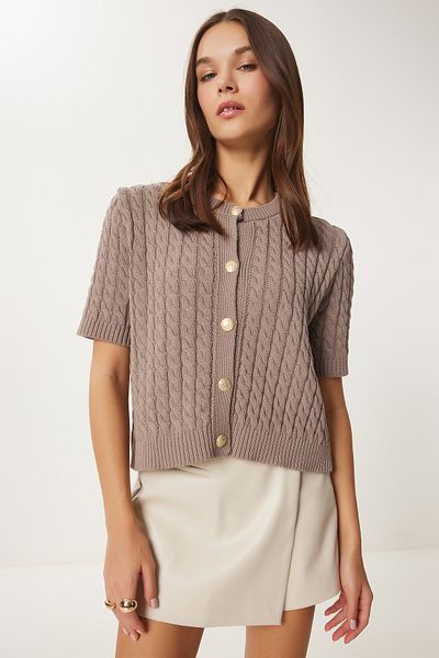 Happiness İstanbul Dámská pletenina Cardigan z norek Crew Crew Us00946