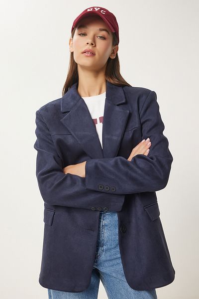 Happiness İstanbul Dámská tmavě modrá bunda Premium Suede Blazer Fn03443