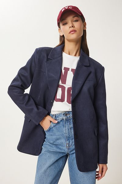Happiness İstanbul Dámská tmavě modrá bunda Premium Suede Blazer Fn03443