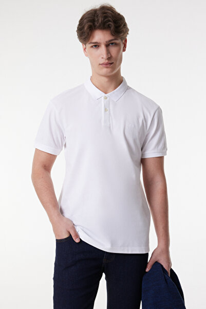 Lee Regular Fit Regular Fit 100% Cotton Men's White Polo Neck T-Shirt