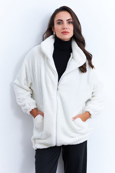 Cool & Sexy Women's Ecru Plush Coat Lyt58