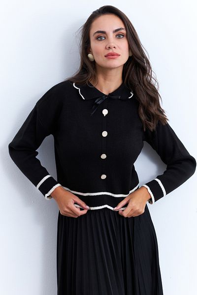 Cool & Modest Női fekete gombos kiegészítő pulóver MCNG802