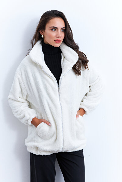 Cool & Sexy Kadın Ekru Peluş Mont LYT58