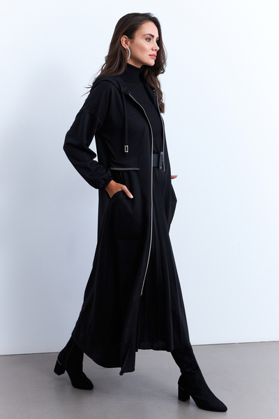 Cool & Modest Black Stone Detailed Women's Zip-Up Sweatshirt Dress - Masf21