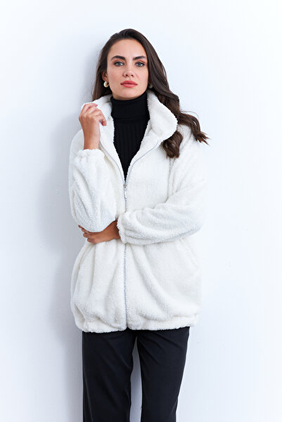 Cool & Sexy Kadın Ekru Peluş Mont LYT58