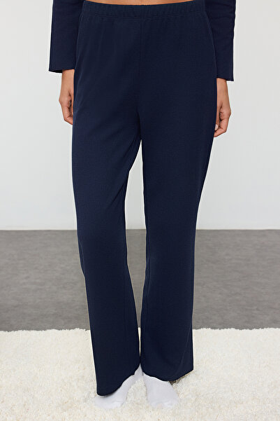 Trendyol Collection Sötétkék szalag/masni gofri szövet kötött pizsama szett THMAW25PT00195