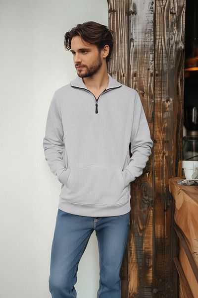 Edit by Trendyol Ανδρικό φούτερ Fleece - Γκρι, γιακάς, Φερμουάρ, Ζεστό - TEDAW25SW00064