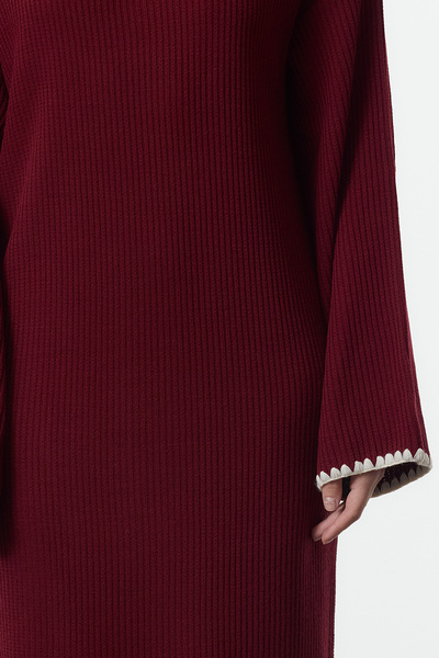 Trendyol Modest Claret Red Stitching Detailed Long Knitwear Dress Tctaw25Eb00001