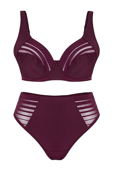 Trendyol Curve Weinrotes, gestreiftes Bügel-Dessous-Set in Übergröße – TBBAW25DG00002