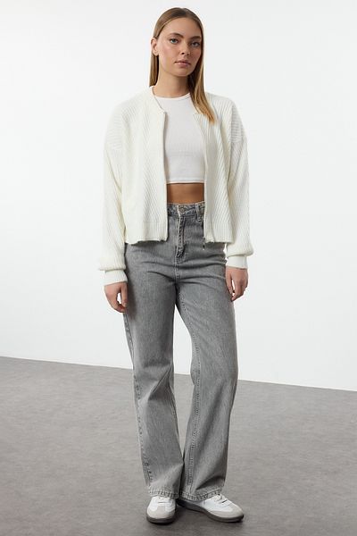 Trendyol Collection Ecru pletený svetr na zip - Twoaw25Hi00359