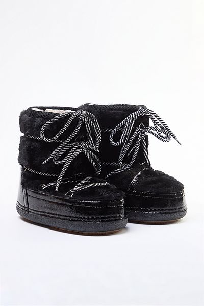 TRENDYOL SHOES Fekete szőrme fűzős plüss női hócsizma TAKAW25BO00050
