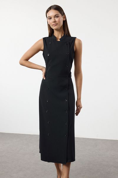 Trendyol Collection Sötétkék egyenes Midi szőtt ruha TWOAW24EL00422