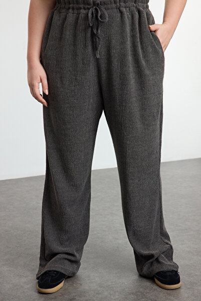 Trendyol Curve Pantaloni supradimensionați tricotați cu talie înaltă gri TBBAW25AR00018