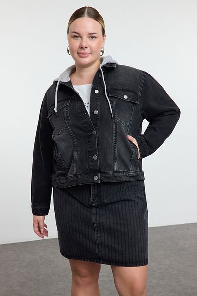 Trendyol Curve Antracit kapucnis nagyméretű farmerdzseki TBBAW25AG00011