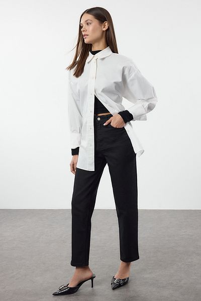 Trendyol Collection Blugi negri cu talie înaltă confort Mom TWOAW25JE00371