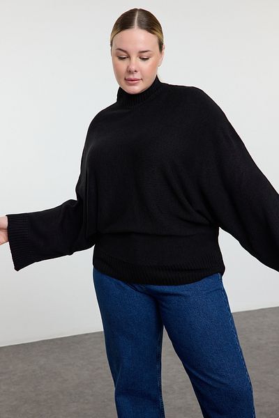 Trendyol Curve Black Bat Sleeve Thin Knitwear Sweater Tbbaw25An00060