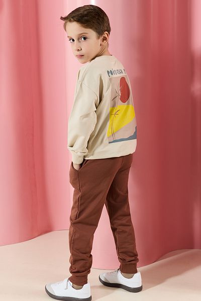 TRENDYOLKIDS Beige bedrucktes Strickset für Jungen – TKDAW25AU00144