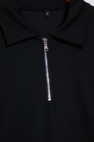 Edit by Trendyol Black Zippered Regular/Normal Cut Men's Polo Collar T-Shirt Tedaw25Po00002