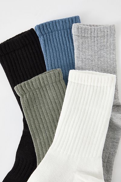 Trendyol Collection Многоцветни унисекс чорапи с памучна текстура от 5 колежа/средни чорапи Tmnaw25Co00011