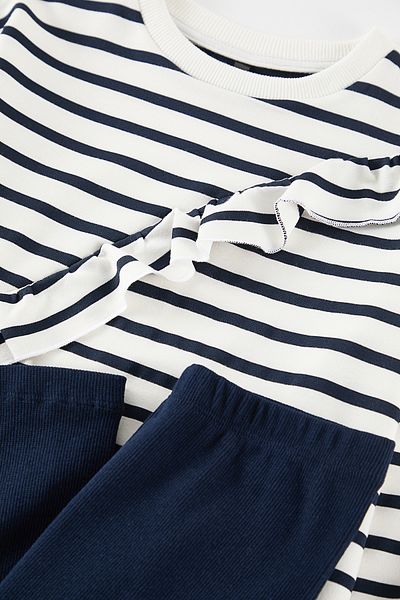 TRENDYOLKIDS Knitted Ecru Striped Top and Bottom Set - TKDAW25AU00105