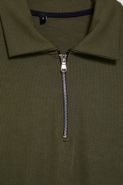 Edit by Trendyol Pánské triko s pololímečkem s límečkem khaki na zip Tedaw25Po00002