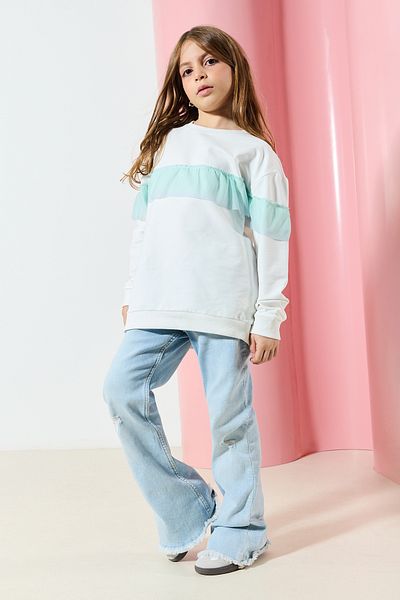TRENDYOLKIDS Dívčí Ecru pletená mikina - TKDAW25SW00021