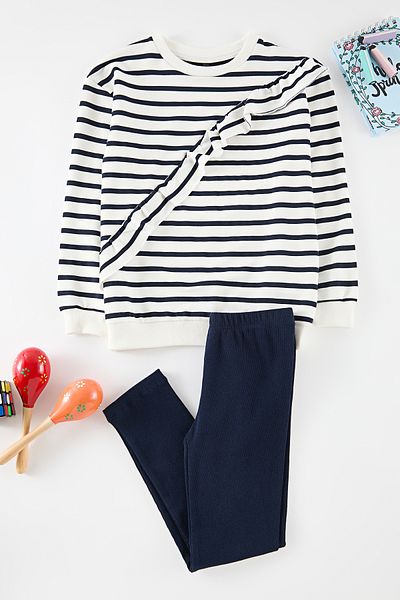 TRENDYOLKIDS Knitted Ecru Striped Top and Bottom Set - TKDAW25AU00105