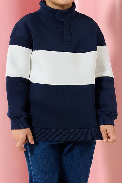 TRENDYOLKIDS Sötétkék*004 fiú színes blokk kötött pulóver TKDAW25SW00100