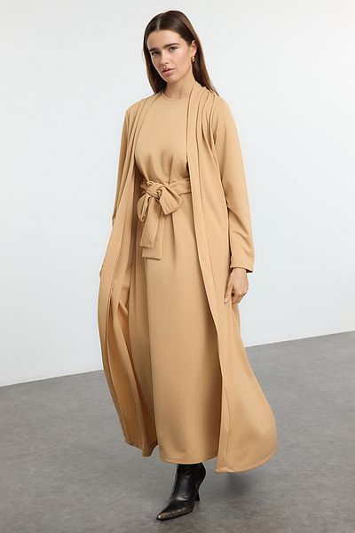 Trendyol Modest Kötött Mink kardigán és ruhakészlet - övvel TCTAW25US00122