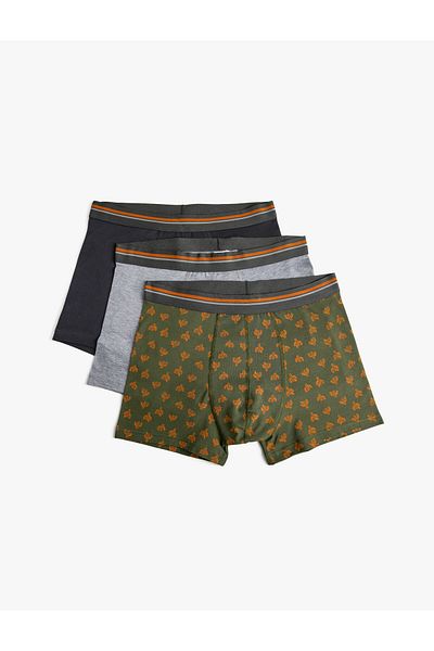 Koton Σετ Boxer 3 τεμαχίων Cactus Printed Cotton με ελαστική μέση