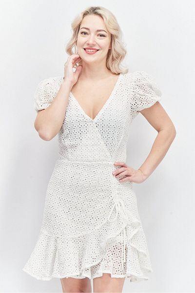 Bardot Women Eyelet Puff Sleeve Mini Dress, White