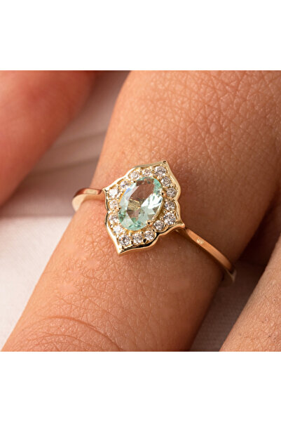 FasekGold Vintage Su Yeşili Taşlı Gümüş Evlilik Teklifi Hediye 925 Ayar Gümüş...